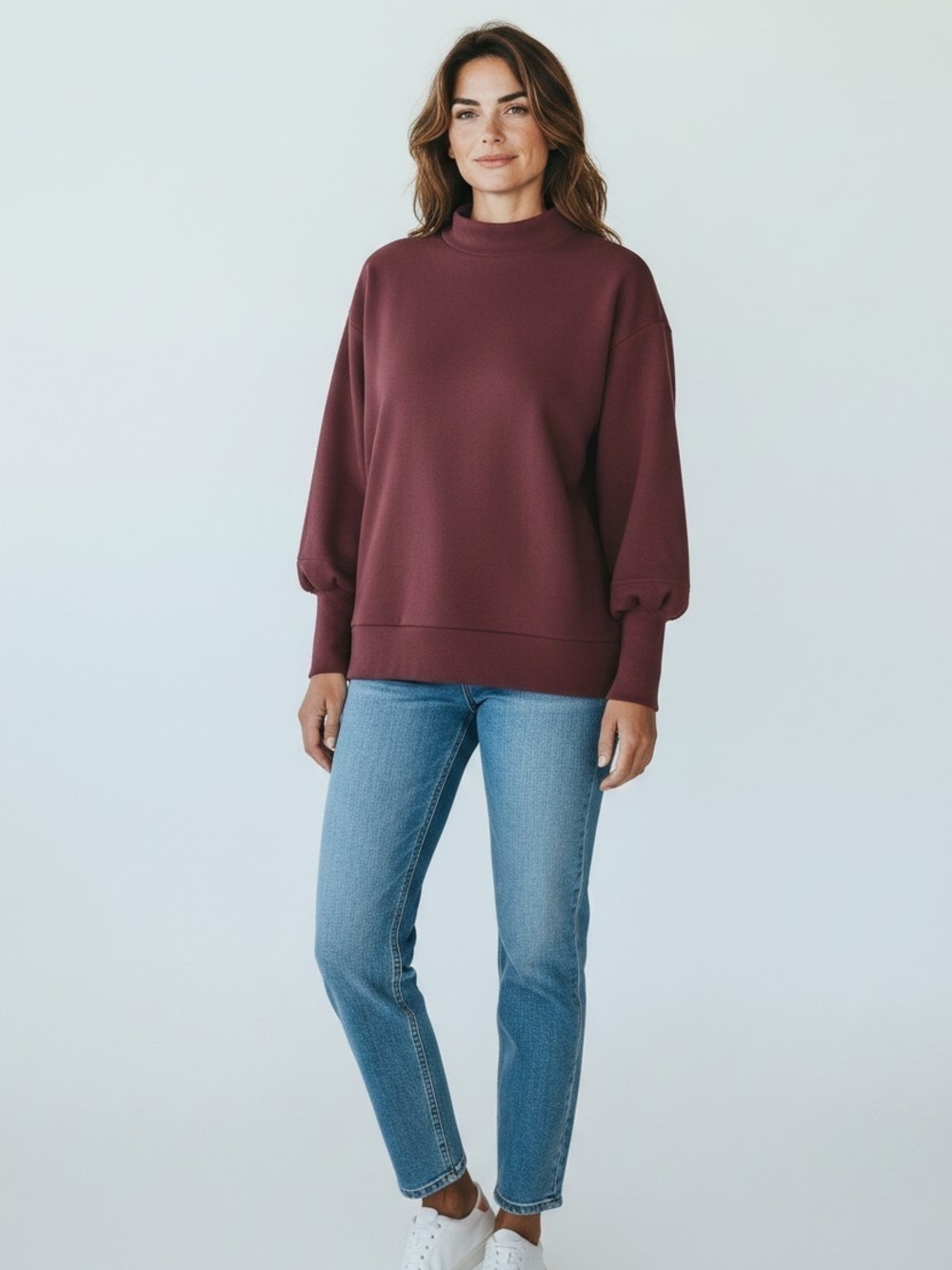 OGL Women's Mock Neck Pullover Sweater - Plum